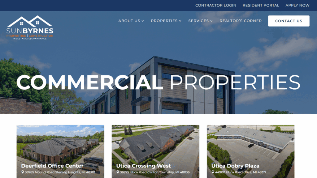SunByrnes Properties and Construction new website launch, Commercial properties page
