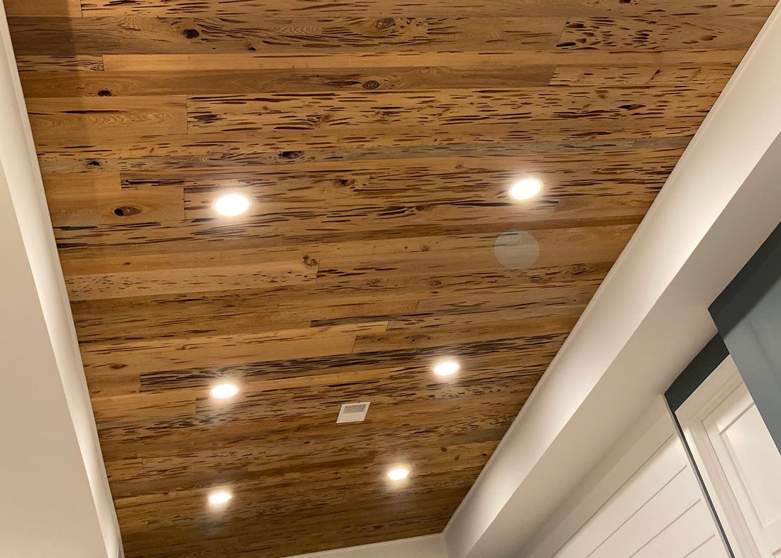 Inset lighting in a Cypress Wood ceiling